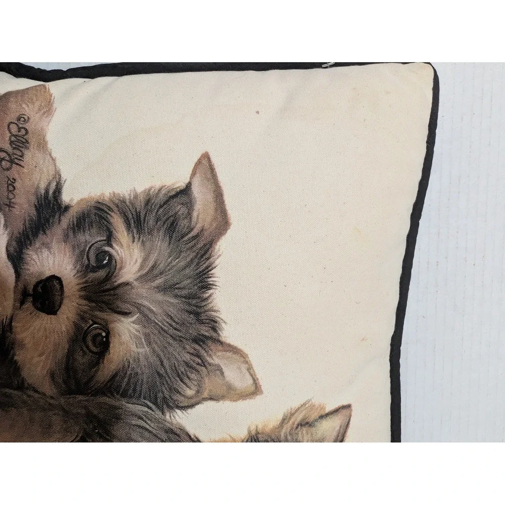 Toy Works Puppy Dog Accent Pillow Elley 2004 Art Black Cream Small Decorative